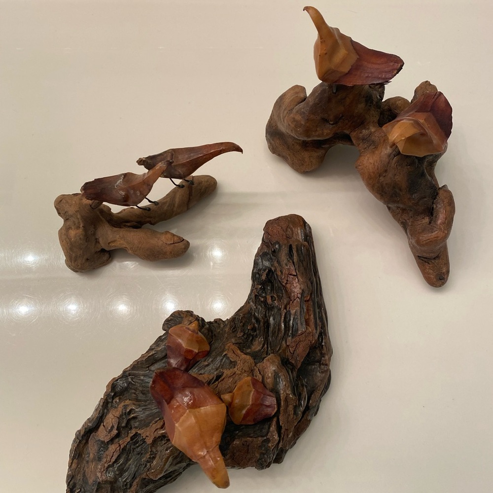 MCM Vintage home decor birds on the wood sculpture